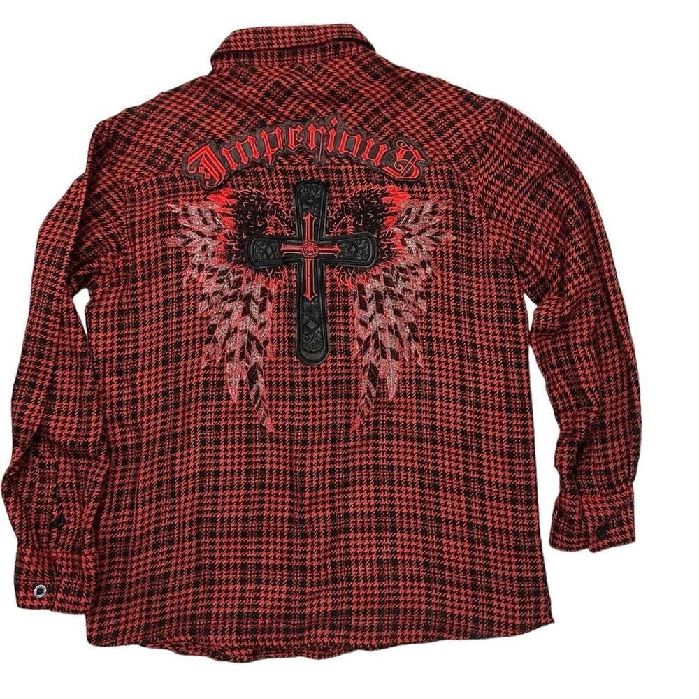Imperious Delftrading INC. Red Men Angel Wing Button Up Down Shirt  size XL
